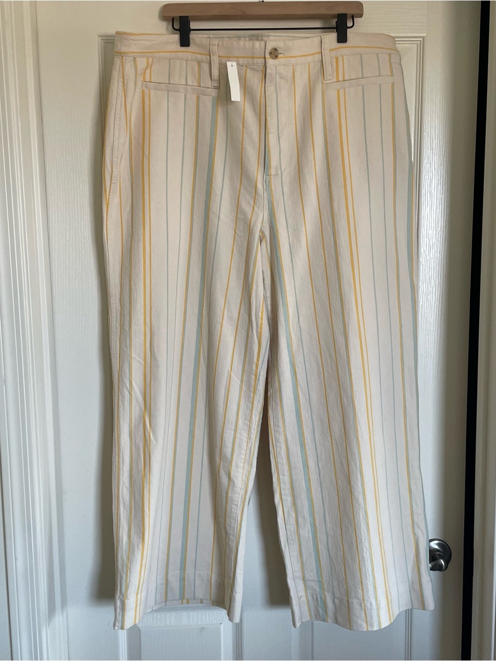 Madewell Emmett Wide-Leg Trousers with Yellow & Light Blue Stripes size 35T